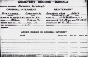 The card incorrectly stated that his first initial was "E."