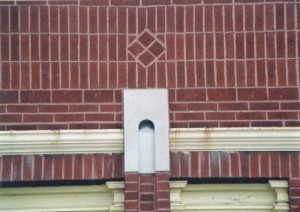 Brick diamond on J.J. Newberry's, North Adams (2001)