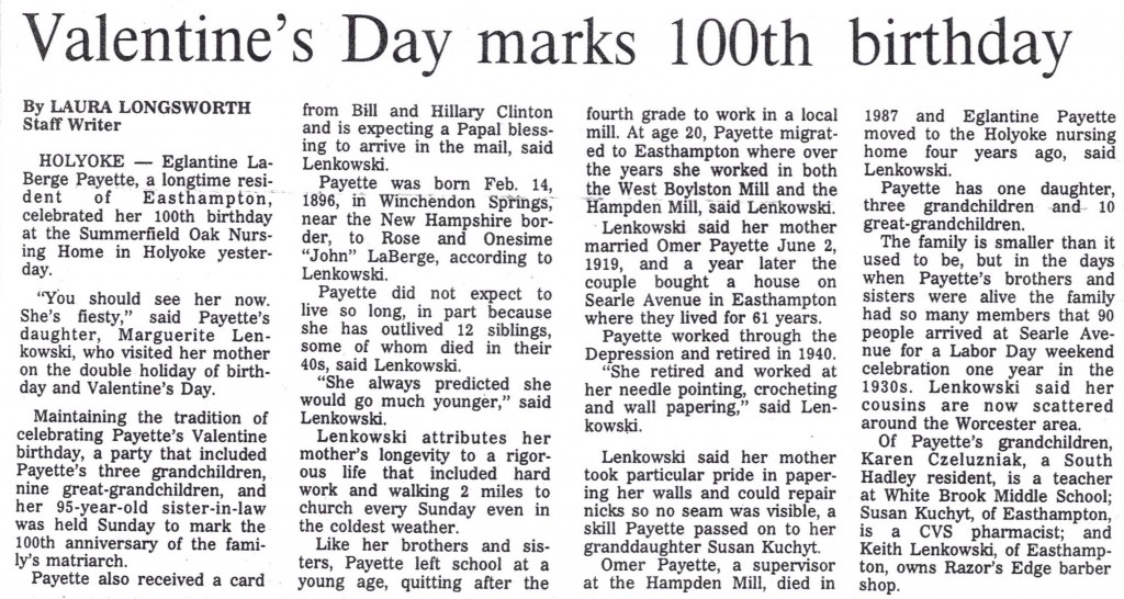 February 15, 1996. Reprinted with permission of the Daily Hampshire Gazette. All rights reserved.