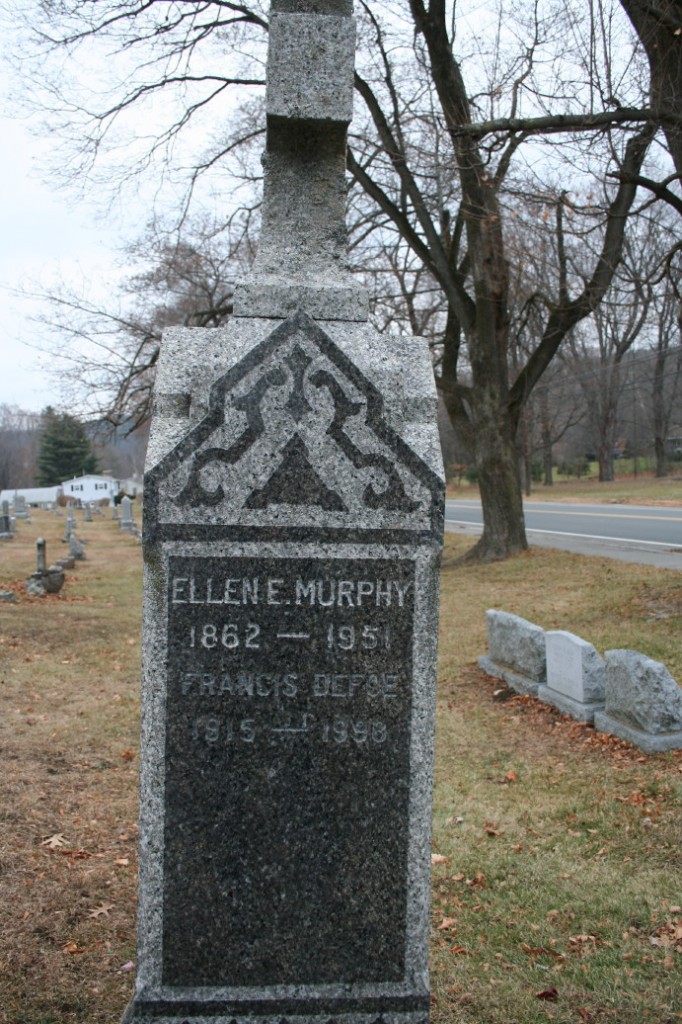 Southview Cemetery, North Adams, MA. Photo by Joe Manning, 2013. *Francis Defoe (on gravestone) was Ellen's niece.