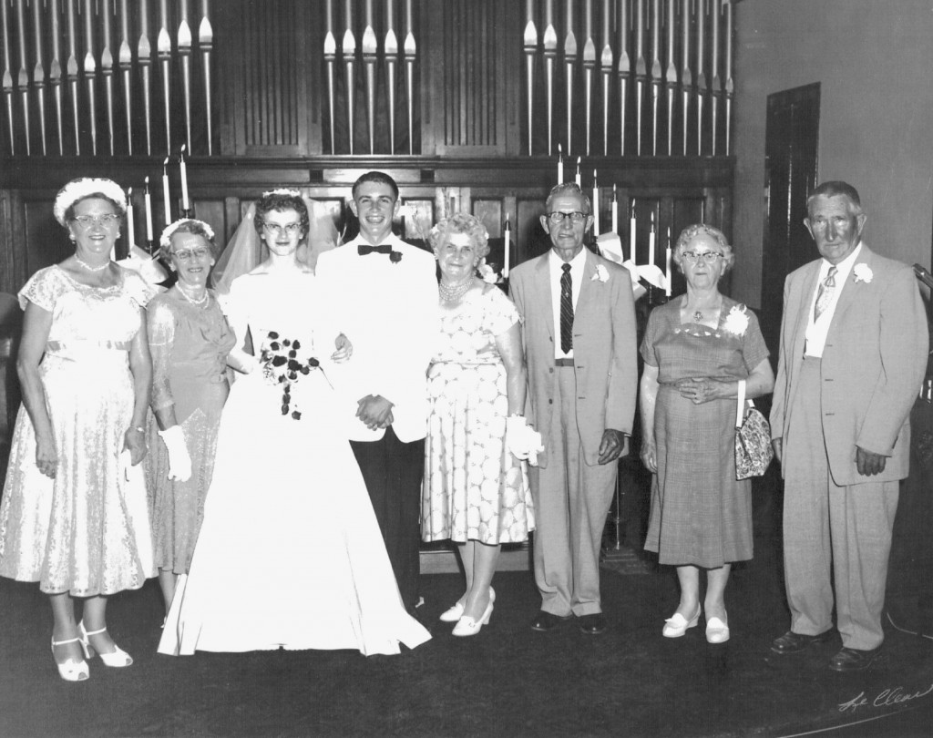 Kathleen O'Boyle's wedding, 1960: Eva (2nd from left), Kathleen (3rd from left). 