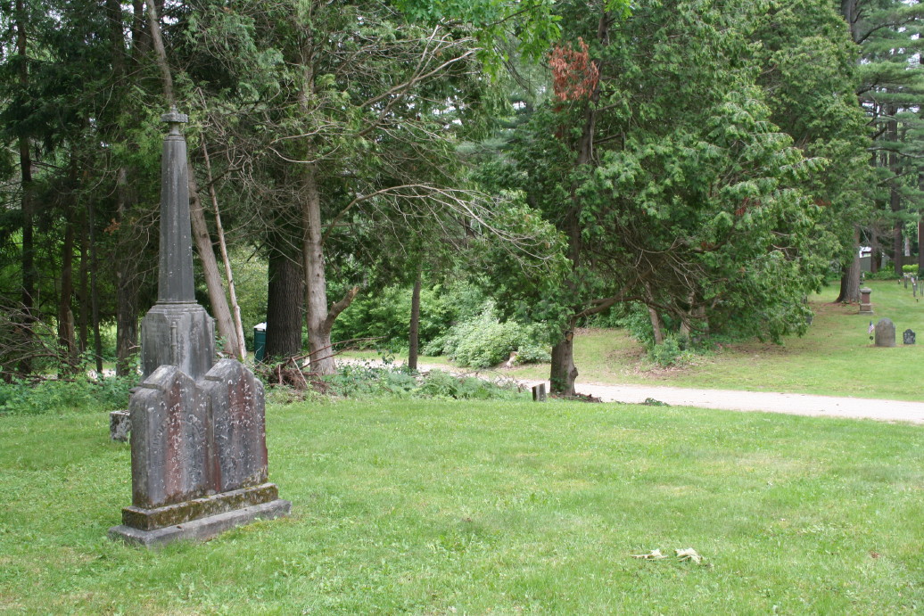 Quabbin Park Cemetery, 2011. Note tiny stone in middle of photo, on edge of road. CLICK TO ENLARGE.
