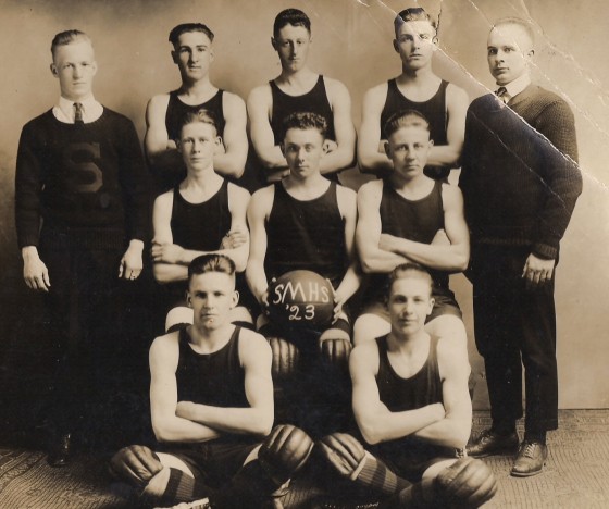 Grayson Forsyth (left), coach for Shead Memorial High School, Eastport, 1923.