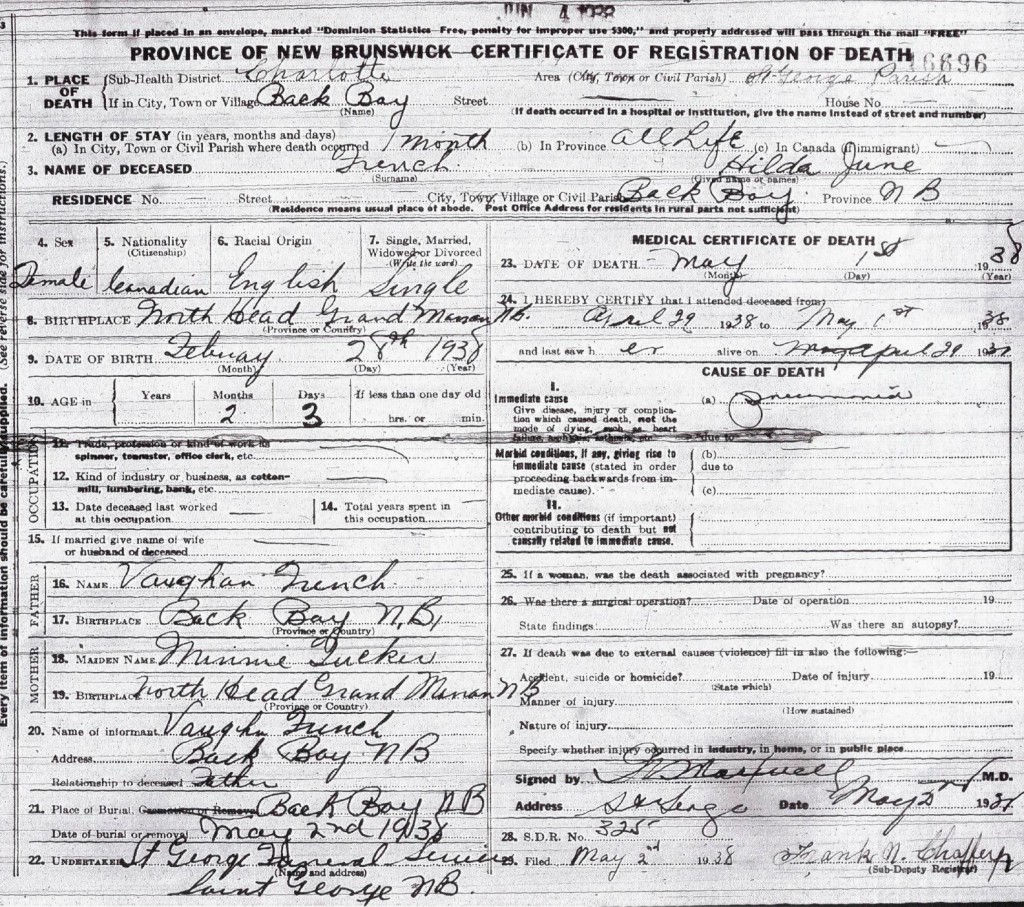 Hilda's death certificate.