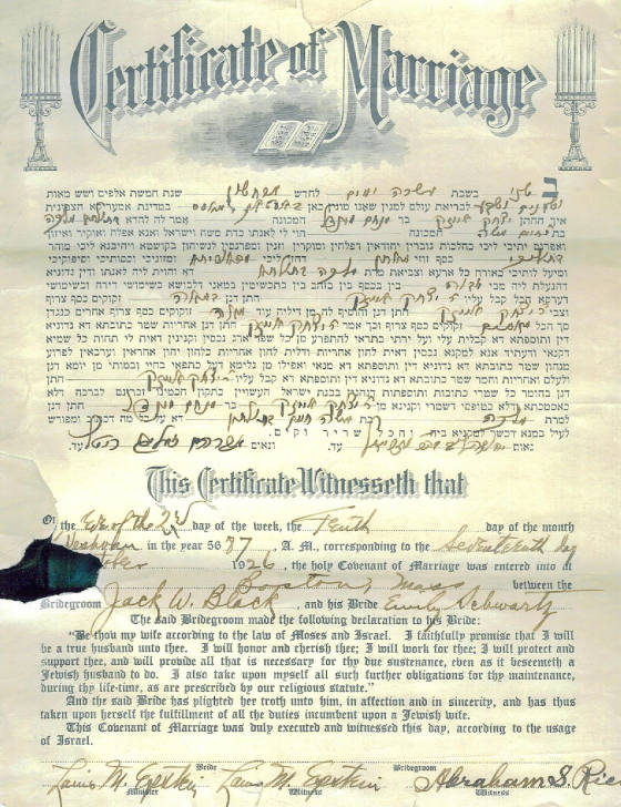 Jacob's marriage certificate.