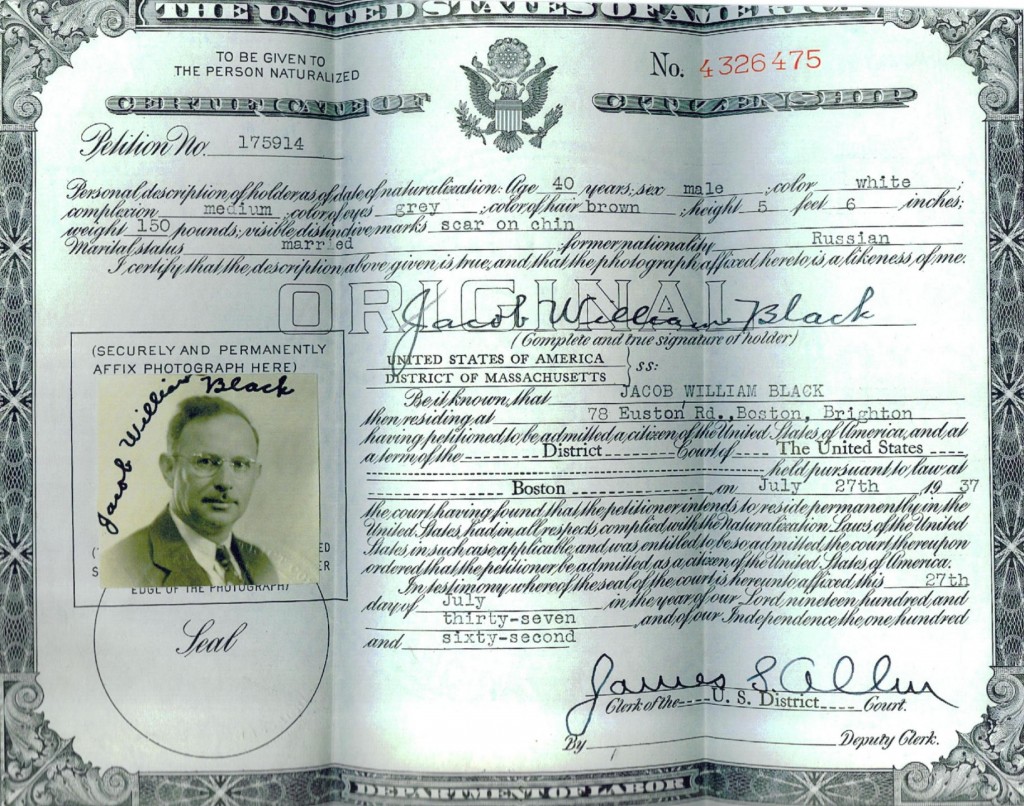 Jacob's naturalization certificate.