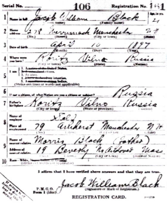 Jacob's World War I draft registration.