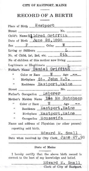 Mildred's Birth Certificate