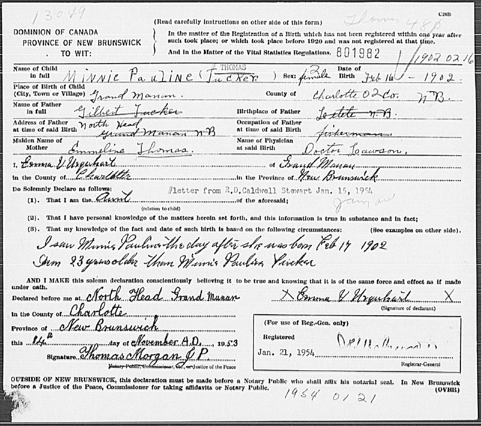 Minnie's Birth Certificate 
