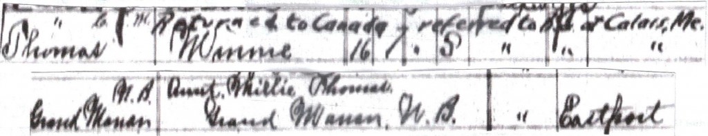 1917 record of crossing border from Grand Manan to Eastport.