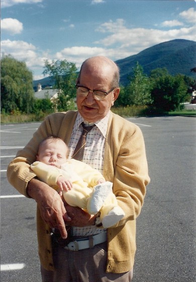 Sylva (about 85), with great-grandson. Mt. Greylock, where he hiked, behind him.