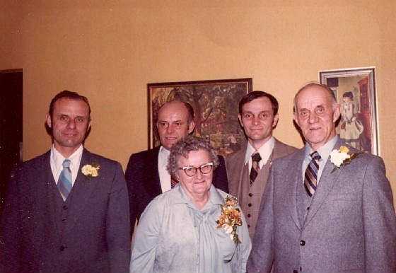 Hugo & Clara Umhoefer, 50th wedding anniversary, with their sons: (L-R) Marvin, Joseph & Ronald.