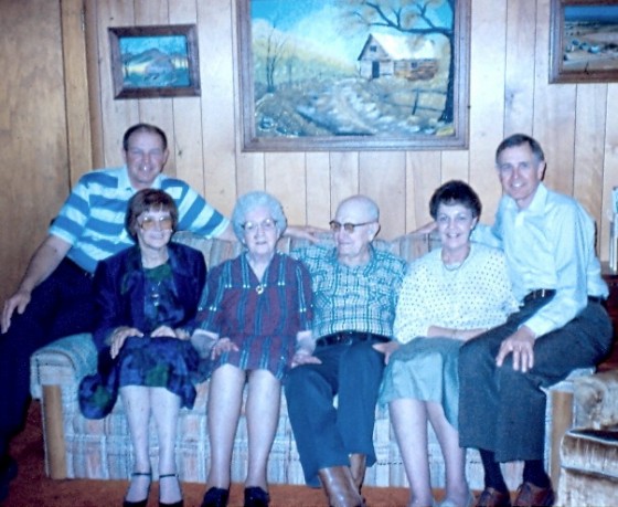 (L-R): Dale, Darlene, Ruth, Forrest, Delores, Duane, 60th wedding anniversary, 1987.