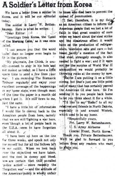 Bismarck Tribune, October 2, 1952.
