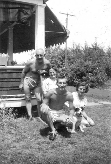 Arthur Havard, wife Stella & children Kenneth and Shirley, at cottage at Newton Lake. 