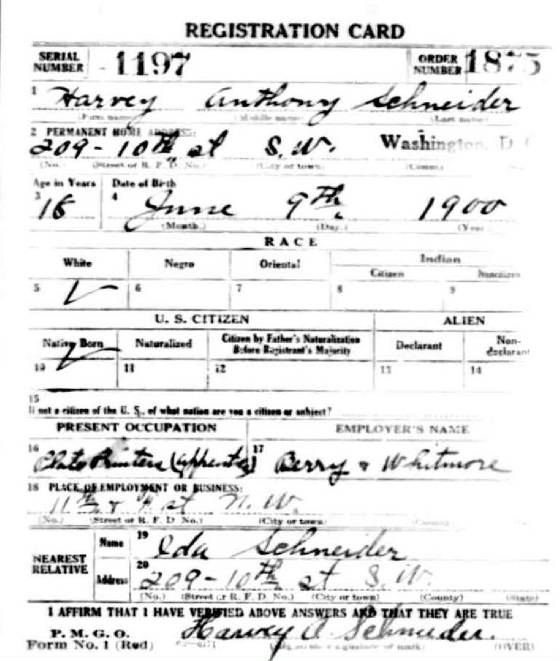 Harvey's WWI draft registration.