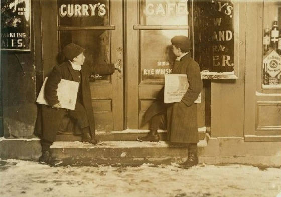 Joseph (left), 10, & Meyer Bishop, 12, Hartford, Connecticut, March 6, 1909. Photo by Lewis Hine.