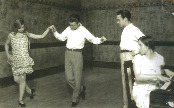 Kendall's Dancing School. (L-R): student, Edward Jr., Kendall, and his wife Genevieve, 1926.