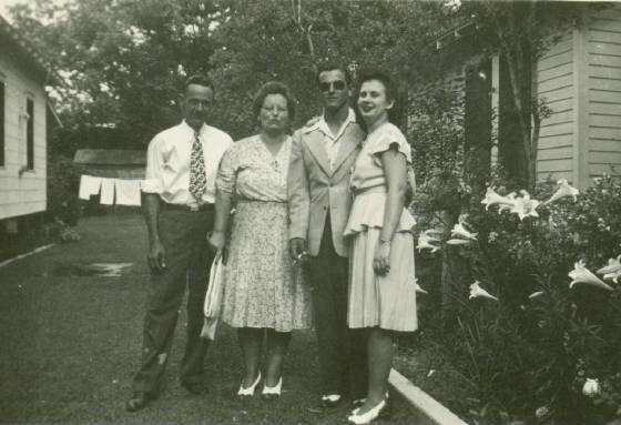 Lazaro and Bertha Boney, son Elwood, and Elwood's wife Mercedes, 1947.