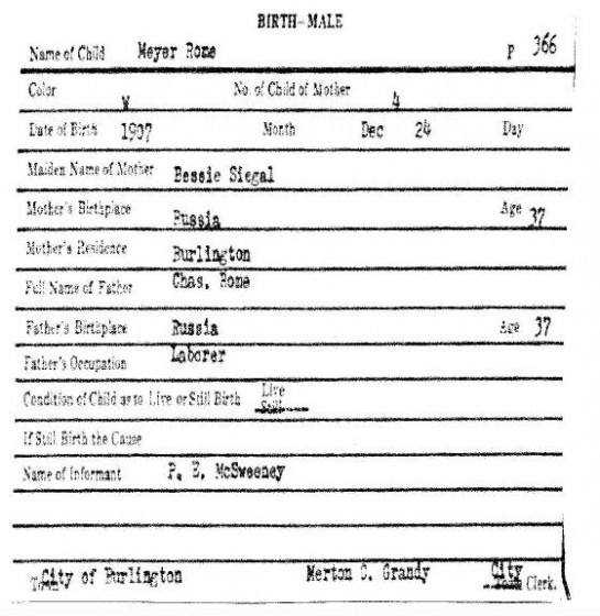 MeyerRomeBirthRecord