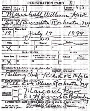 World War I draft registration, 1918.