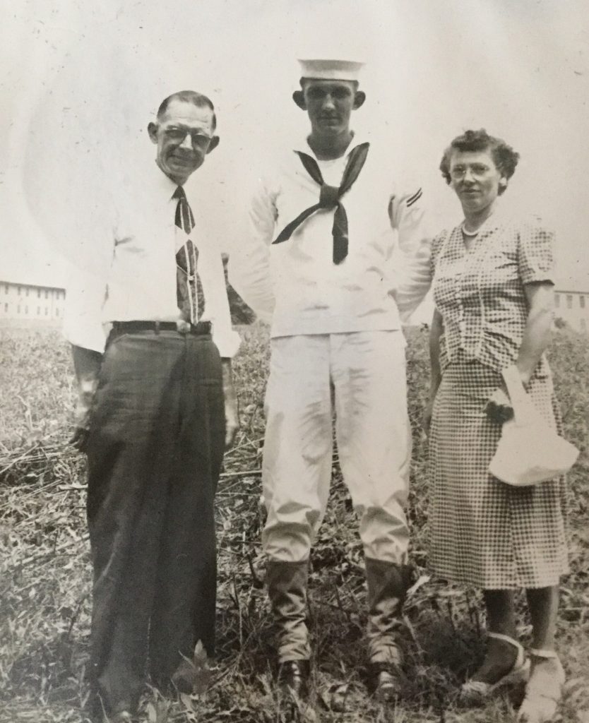 Robert, with parents, while he was in the Navy, 1951. 